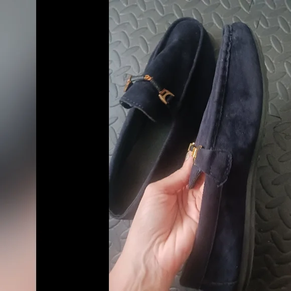 Men Navy Blue Belted Velvet Moccasins Shoes - Picture 7 of 11